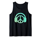 Casque audio avec symbole de paix DJ Musique Love Hippie Pacifist Débardeur