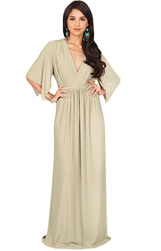 KOH KOH Petite Womens Long Kaftan Caftan Short Sleeve Empire Waist Flowy  V-Neck Summer Bridesmaid Evening Sexy Cute Modest Maternity Gown Gowns Maxi Dress  Dresses, Nude Champagne Brown S 4-6 at Amazon