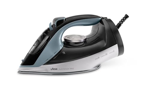 Ufesa Aura Horizon 3450W Plancha de Vapor, Golpe de Vapor 280g, Vapor Continuo 55g/min, Suela Cerámica DualGlide, Sistema Antical 3 en 1, Antigoteo, Depósito 350ml, Cable 1,9m