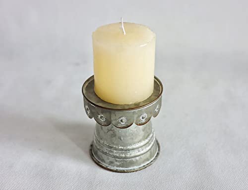 Galvanized Rustic Candle Holder For Pillar Candle, Vintage Metal Pillar Candle Holder, Farmhouse Antique Candlestick Holder For Dining Table, Coffee Table, Or Any Table Top 1Pack #TOP1