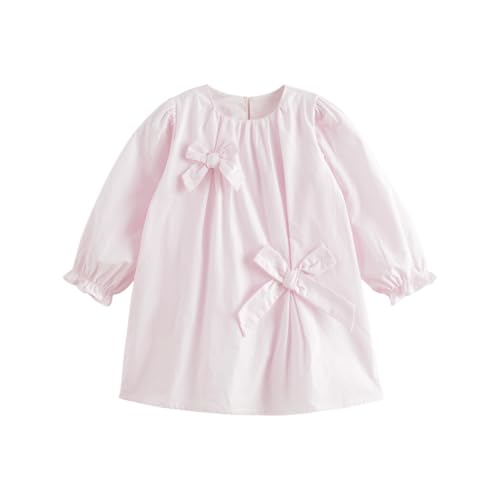 marc & janie Girls Elegant Cotton Dress with Large Bow Soft Breathable Loose Fit Round Neck Dresses 250177