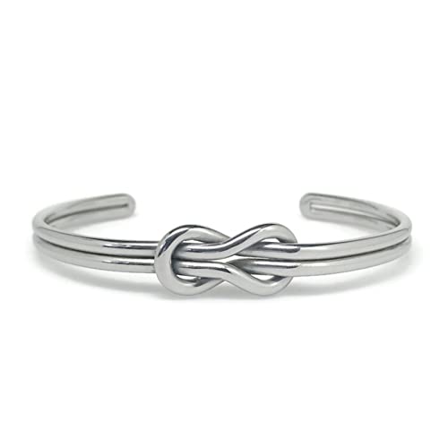 Womens Infinity Love Knot Cuff Bracelet Stainless Steel Adjustable Silver or Black