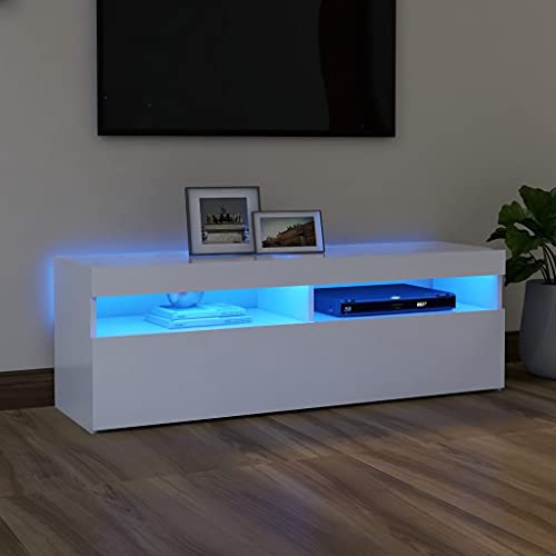 TJROO Mobile Porta TV con Luci LED Bianco 120x35x40cm Legno Multistrato Mobile Sotto TV Consolle TV Mobile Televisore Mobile TV Vetrina Armadio con Led Mobile Salone Mobile con Ante