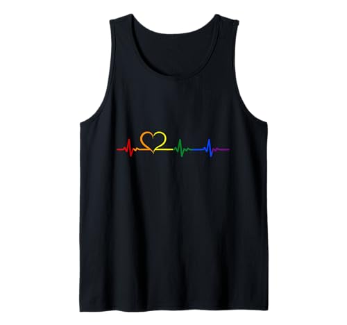 Gay Pride Herzschlag EKG Regenbogen Herz CSD LGBT T-Shirt Tank Top