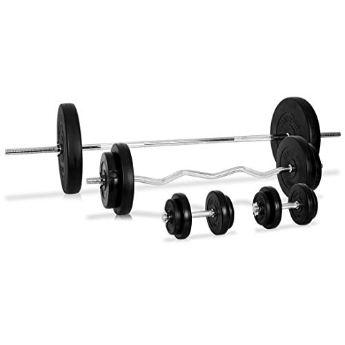 KLAR FIT Power Forge Wellness Edition - Juego de Barras y Pesas: Mancuernas, Barra Larga, Barra Z Curl, Pesas, Revestimiento de plástico, Mangos Antideslizantes, Barras cromadas, Acero Inoxidable