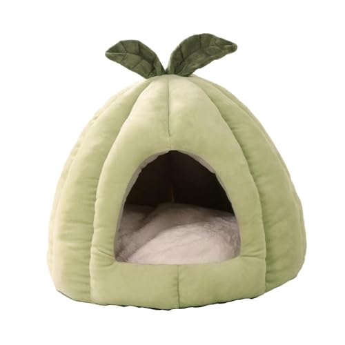 Ioensy Cama para animais de estimação, semi-fechada, formato de abóbora, ninho de gato, dormir, maci