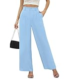 CZYINXIAN Women's High Waisted Wide Leg Casual Pants Flowy Business Work Casual Pants with Pockets(Light Blue,XX-Large)