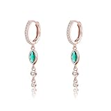 SLUYNZ Pendientes de aro de plata de ley 925 verde con circonita cúbica para mujer y niña, small, Plata de ley, Circonia cúbica