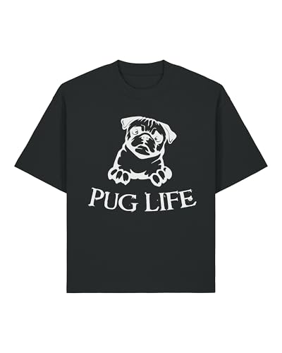 Pug Life - Camiseta unisex de algodón pesado con gráfico de carlino, color negro, Negro, XS Grande alto