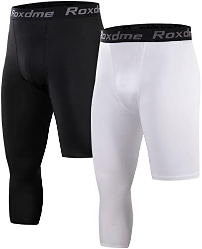 Roxdme 2 Pack Men's 3/4 One Leg Compression Capri Tights Pants Basketball Athletic Running