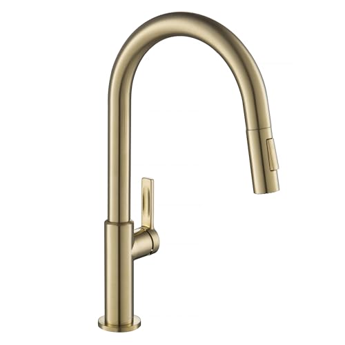 KRAUS Oletto Single Handle Pull Down Kitchen Faucet in Spot Free Antique Champagne Bronze, KPF-2820SFACB