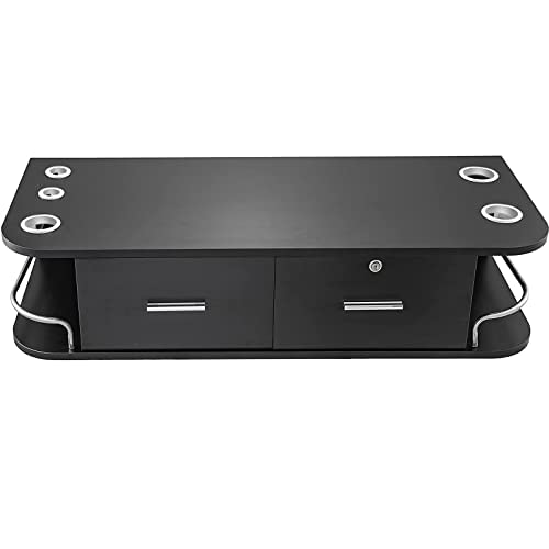 VEVOR Black Wall Mount Styling Station Classic Locking 2 Drawers Storage Beauty Salon Equipment 5 Hair Dryer Holes Locking Cabinet for Beauty Salon or SPA, Barber Shop, Home & Bathroom
