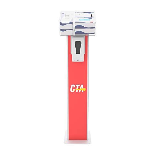 Image of CTA Digital: Premium Locking Sanitizing Station Stand with Acrylic Glove & Mask Box, Contactless Soap /Hand Sanitizer Dispenser & Graphic Card Slot for Custom Branding, White (SAN-STT2W)