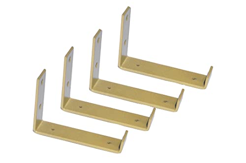 Shelf Brackets 4 Pack Heavy Duty Shelves Brackets 9.25"L X 4.0"H X 1.5"W Gold Metal Floating J Lip Shelf Bracket Rustic Iron Open Shelving Brackets Wall Mounted Shelves #TOP4