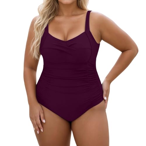 Maillot de bain grande taille femme monokini push-up décolleté plongeant été