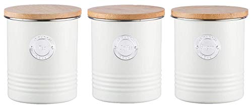 Typhoon Living - Set di 3 barattoli per tè, caffè e Zucchero con Coperchio in bambù, 1 litro, Colore: Panna
