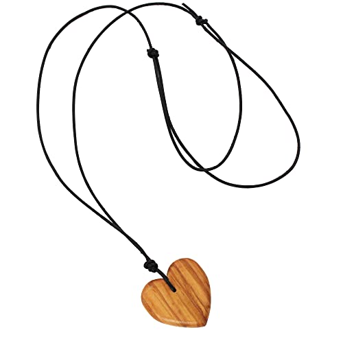 Halskette Herz, Holzkette mit Lederband, Schmuck für Damen, Kette mit Herzanhänger, Geschenkidee Cover