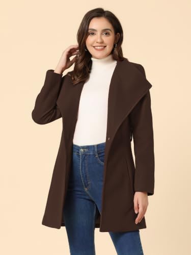Image of Allegra K Women's Winter Elegant Stand Collar Overcoat Long Belted Pea Coat