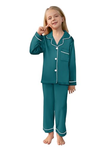 Schbbbta Family Matching Silk Pajamas Set Satin Long Sleeve Button Down Christmas Sleepwear Pj Set, Green, 11-12 Years2