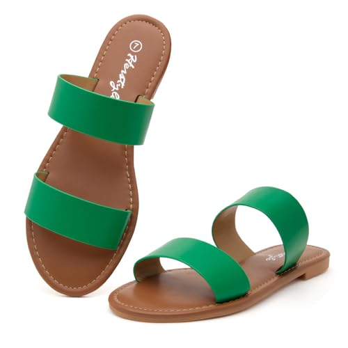 Image of Herstyle Flat Sandals for Women, Double Strap Slide Sandals, Open Toe Slip On, Comfortable Cushioned Footbed Casual Summer Shoes for Daily Wear, Beach, Vacation, Clear Options