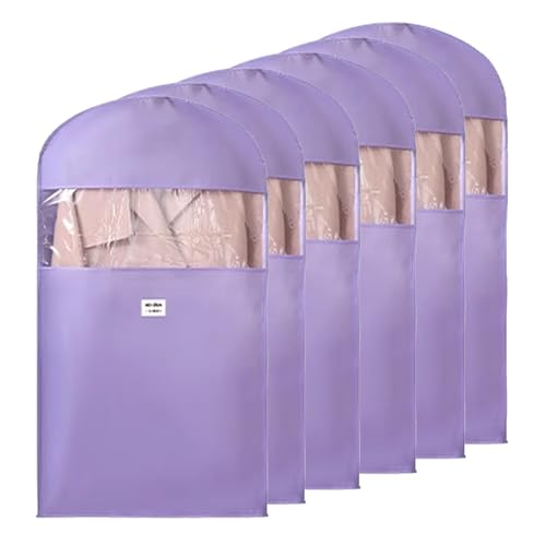 コートカバー 洋服カバー 衣類 カバー ほこりから保護する不織布 スーツ 収納 スーツカバー ドレス コート ユニフォーム用の 透明窓付きガーメントバッグ 6 個パック(Purple,60x90cm/24x35in)