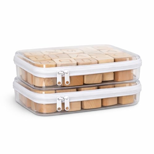 Image of Maple & Lark Bliss Bins - Hard Sided Clear Zipper Case for Storage - Professional-Grade Plastic Clear Zipper Pencil Case, Toiletry Pouch, Travel Organizer, Cosmetic Bag, Toy Storage Bins (2 Pack, M)