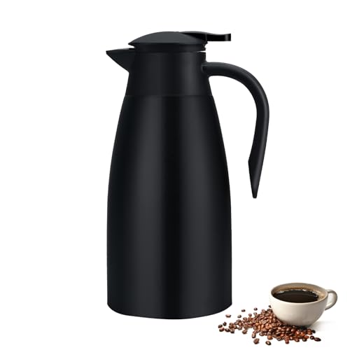 2 Litre Thermal Coffee Carafe Jugs, Vacuum Jug Stainless Steel Double-Wall Vacuum Insulated Coffee Pot Coffee Plunger, Juice/Milk/Tea Insulation Pot (Black)