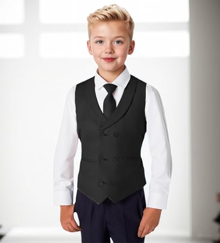 Kids Vests for Boys Formal Slim Fit Suit Vest Toddler Youth Boy Wedding Prom Party Ring Bearer Solid Waistcoat Tuxedo4