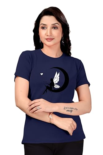 Image of Women Round Neck Printed Cotton Blend Regular Fit T-Shirt