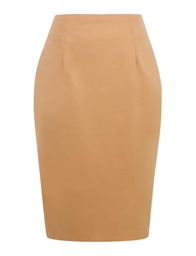 Kinghua Womens Wool Plaid Pencil Skirt Fall Winter High Waisted Slit Bodycon Knee Length Midi Skirt