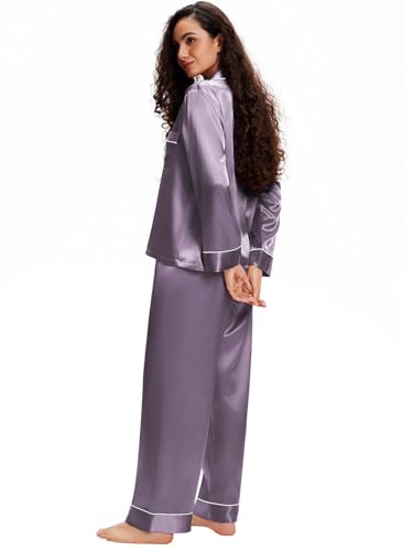 Lonxu Silk Satin Womens Pajama Sets Button Down Sleepwear Loungewear XS~3XL2