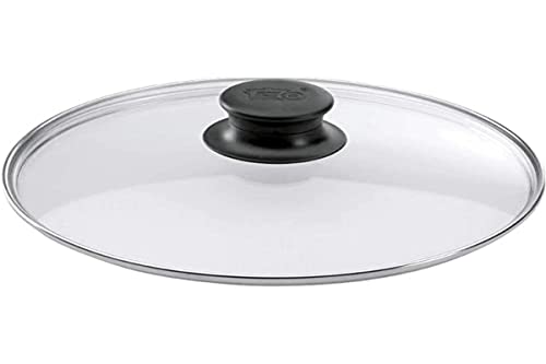 ELO Tapadera sartén, Olla o Cacerola de 20cm en Cristal con Borde de Acero Inoxidable y pomo en plástico, Ø20x7cm, 1ud, Transparente, Plateado y Negro Cover