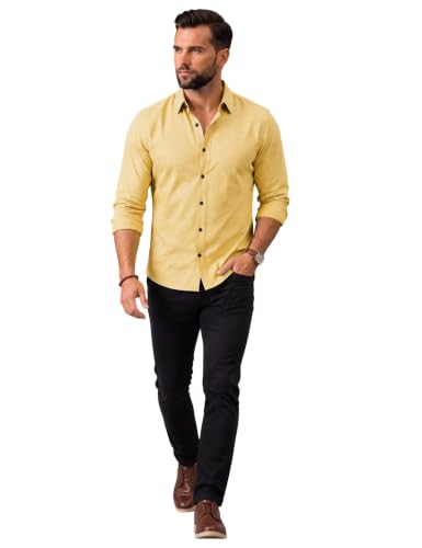 Image of NexaFlair Men's Regular Fit Solid Pattern Laffer Cotton Shirt with Long Sleeve Collared Neck Standard Length and Button Down Closure Type | Mens Casual Shirts | Man's Formal Shirts