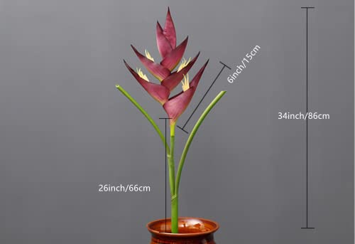 34 In/86Cm Large Bird Of Paradise Heliconia Stem Artificial Flowers,1 Stem 7 Petals Fake Flowers Permanent Flower,Greenery Plants Indoor Outside Garland Home Garden Office Verandah Wedding Decor (Red) #TOP1