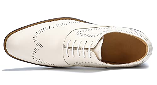 Santimon Mens Dress Shoes Business Formal Lace up Oxford Shoes for Men Ivory White3