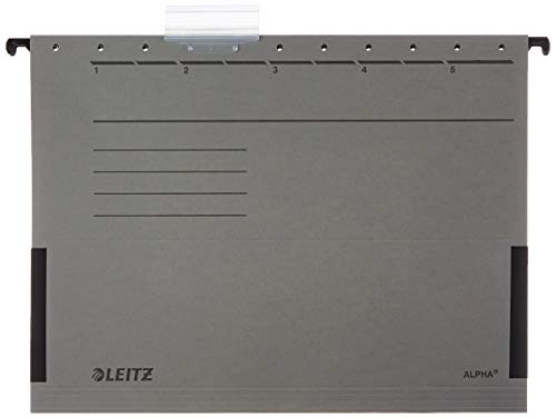 Esselte Leitz 19863085 Lot de 5 dossiers suspendus latéraux en carton Alpha avec porte-étiquette (Gris) (Import Allemagne)
