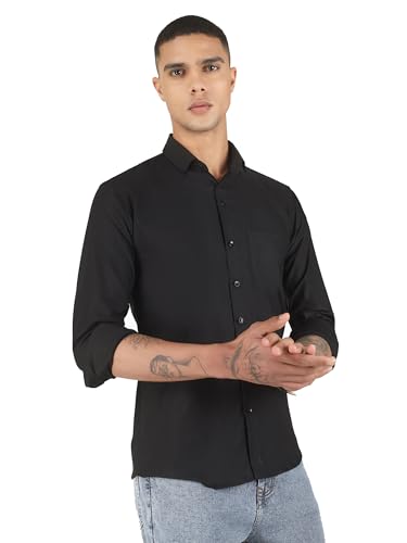 Image of Mens Cotton Lycra Full Sleeve Slim Fit Semi-Formal Shirt | Textured Pattern | Curved Hem