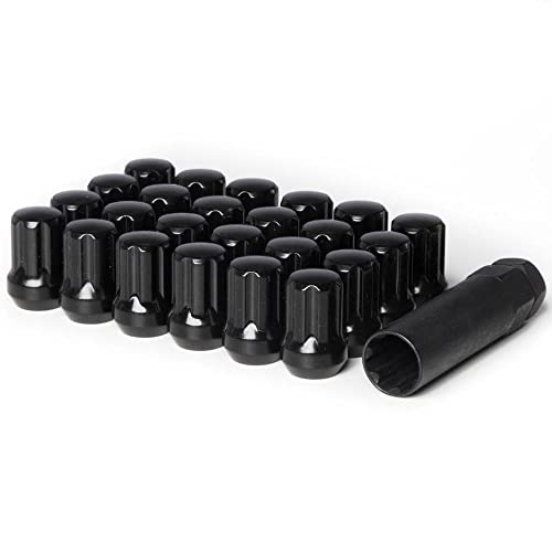 Image of Circuit Performance Spline Drive Tuner Acorn Lug Nuts Black 14x1.5 Forged Steel (24pc + Tool) Compatible with Dodge Challenger Charger