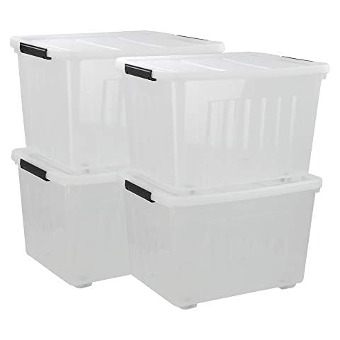 Dehouse 70 L Large Clear Storage Boxes, 4-Pack Plastic Storage Box with Lids and Wheels Cover