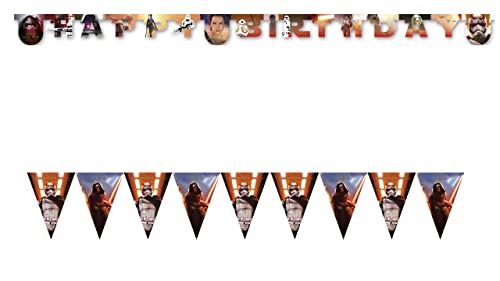 ALMACENESADAN-4768, Pack Disney Star Wars Compuesto por Lineal de banderines Guirnalda Happy Birthday de 2,40 Metros Aprox, Ideal para Fiestas y cumpleaños, Multicolor (8435510347680)