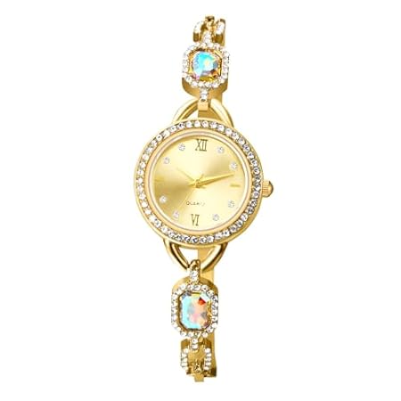 OIDEA Damen Armbanduhr Schmal mit Strass: Klein Damenuhr Elegant Dünnes Schmal Gliederarmband mit Steine Analog Quarz Römischer Zifferblatt Zierliche Charme Geschenk für Frauen Gold Rosegold Silber