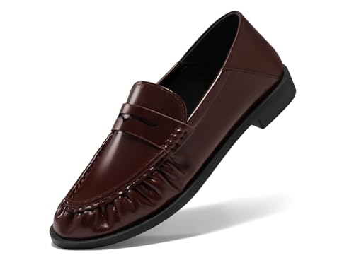 Coutgo Penny Loafers for Women Comfortable Slip on Shoes Collapsible Heel Closed Toe Dressy Casual Work Flats