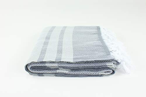 Premium Herringbone Turkish Towel Peshtemal For Bath Beach Pool Spa Authentic 100% Turkish Cotton (Gray & Light Gray) #TOP1