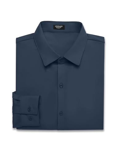 Coofandy Men'S Wrinkle Free Dress Shirts Muscle Fit Button Down Shirt Speard Collar Stretch Dress Shirts Dark Blue thumb #6