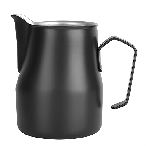 Fdit Taza de Espuma de Leche Duradera de Acero Inoxidable para Latte Art, Jarra de café en Cafetería (Black)