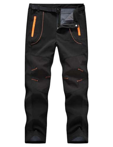 TBMPOY Men's Snow Ski Hiking Pants Waterproof Winter Fleece Lined Pants Camping Skiing Ice Fishing Pants with Belt