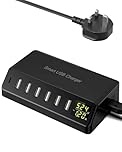 USB Charger 60W 7-Port USB Desktop Charger with LED Screen, Multi-Device Charging Station with Real-Time Power Monitoring for Phone,Fast Charging Hub for Home, Office, Travel