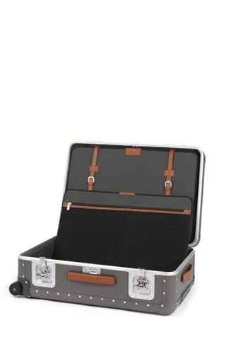 MILANO Bank 30"- Made in Italy Aluminum & Leather Large Checked Luggage - Framed Hardside Check-in Suitcase with 4 Spinner Wheels - Steel Grey2