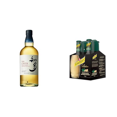 The Chita Suntory Single Grain Japanese Whisky 43%, 700ml + Schweppes Selection Ginger Ale, Bebida Jengibre Refrescante - Vidrio, Pack 4x20cl