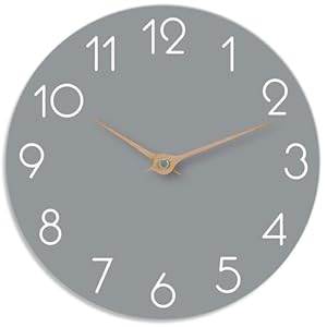 Wall Clock – Grey Kitchen Wall Clocks Battery Operated, Modern Silent Wall Clocks Non-Ticking – Small Decorative Clock for Bedroom Kitchen Bathroom Office Living Room (10″)